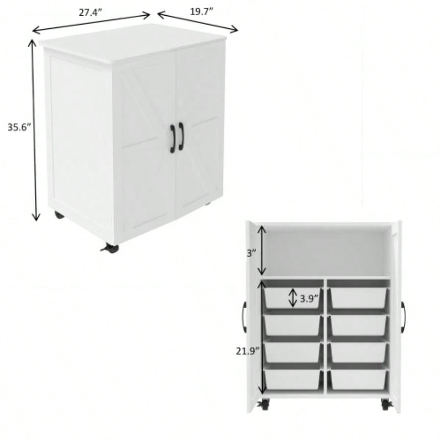 Kitchen Island with Storage on Wheels, Cart, Small Portable Island, Specialty Coffee Bar Cabinet Buffet Sideboard with Barn Door and Wheels Dining Room, Bathroom, Kitchen, Classroom,