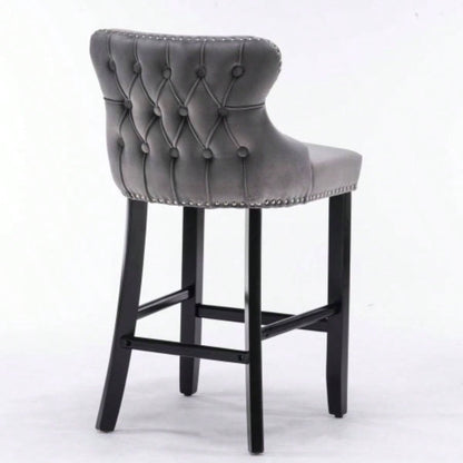 Contemporary Velvet Upholstered Wing - Back Barstools with Button Tufted Decoration and Wooden, and Nailhead Trim, Leisure Style Bar Chairs, Bar stools, Set of 4 Gray SW1824GYx 2 cartons