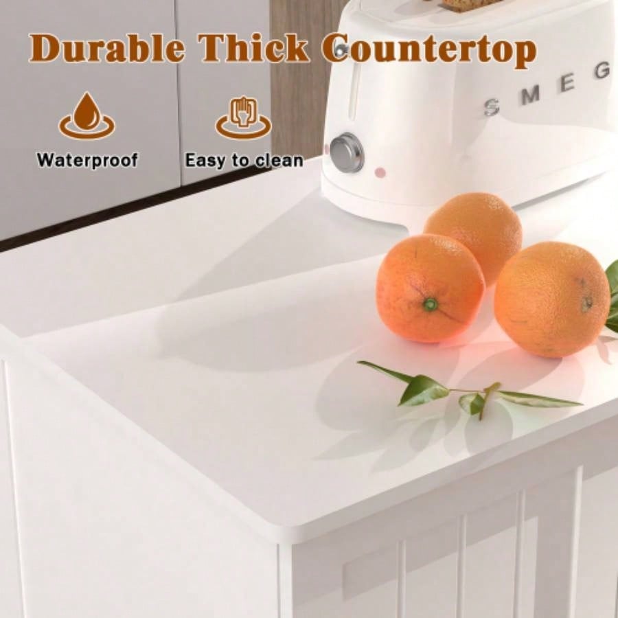 Kitchen Island with Storage on Wheels, Cart, Small Portable Island, Specialty Coffee Bar Cabinet Buffet Sideboard with Barn Door and Wheels Dining Room, Bathroom, Kitchen, Classroom,