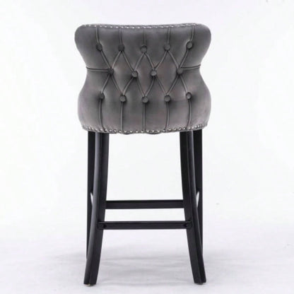 Contemporary Velvet Upholstered Wing - Back Barstools with Button Tufted Decoration and Wooden, and Nailhead Trim, Leisure Style Bar Chairs, Bar stools, Set of 4 Gray SW1824GYx 2 cartons