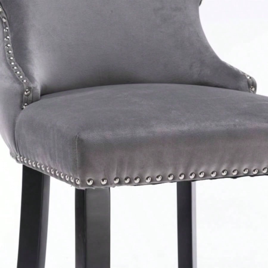Contemporary Velvet Upholstered Wing - Back Barstools with Button Tufted Decoration and Wooden, and Nailhead Trim, Leisure Style Bar Chairs, Bar stools, Set of 4 Gray SW1824GYx 2 cartons
