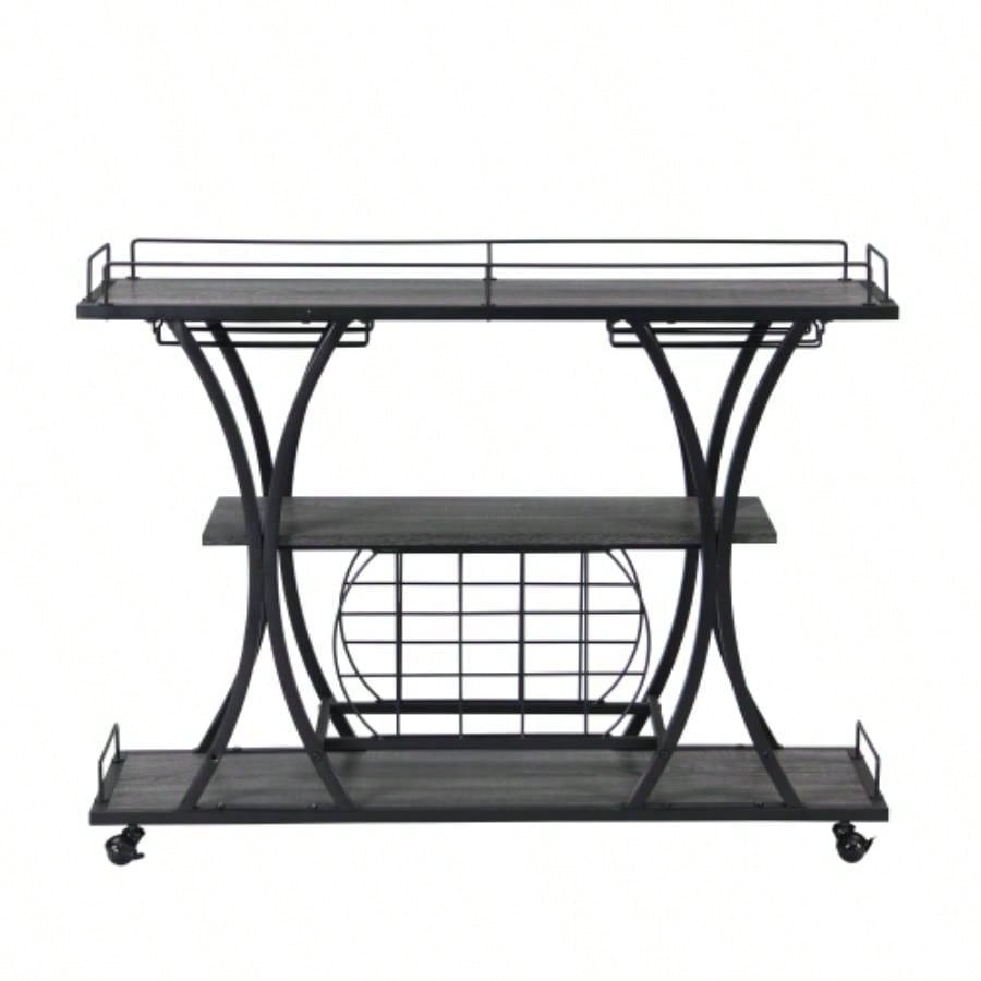Industrial Bar Cart Kitchen BarServing Cart Home with Wheels 3 - Tier Storage Shelves