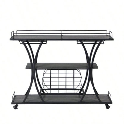 Industrial Bar Cart Kitchen BarServing Cart Home with Wheels 3 - Tier Storage Shelves
