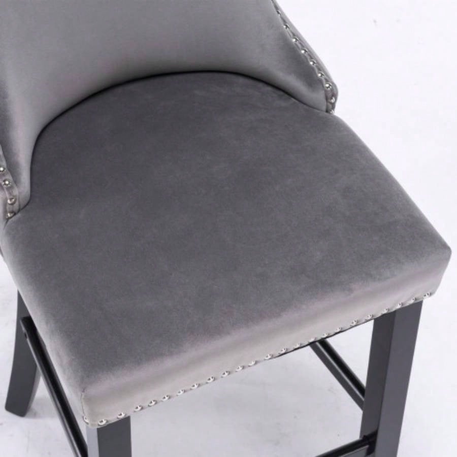 Contemporary Velvet Upholstered Wing - Back Barstools with Button Tufted Decoration and Wooden, and Nailhead Trim, Leisure Style Bar Chairs, Bar stools, Set of 4 Gray SW1824GYx 2 cartons