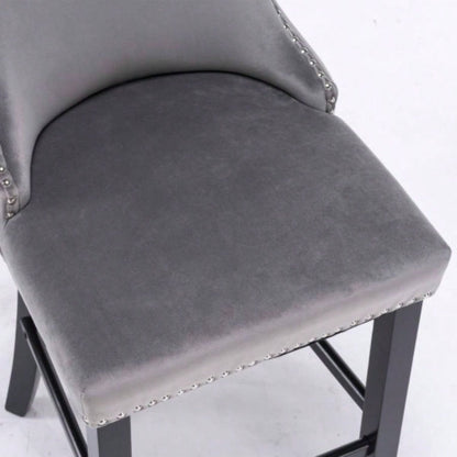 Contemporary Velvet Upholstered Wing - Back Barstools with Button Tufted Decoration and Wooden, and Nailhead Trim, Leisure Style Bar Chairs, Bar stools, Set of 4 Gray SW1824GYx 2 cartons