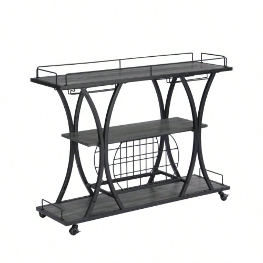 Industrial Bar Cart Kitchen BarServing Cart Home with Wheels 3 - Tier Storage Shelves