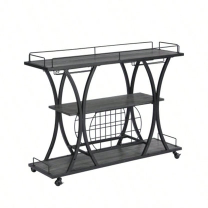 Industrial Bar Cart Kitchen BarServing Cart Home with Wheels 3 - Tier Storage Shelves