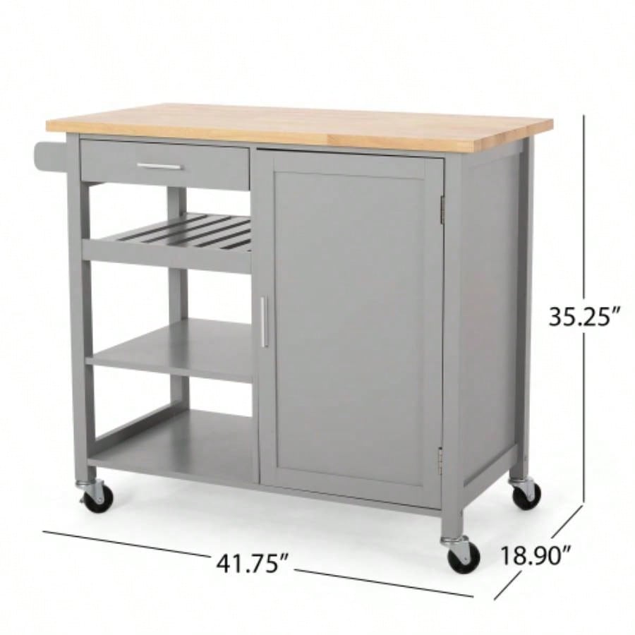 Kitchen Island Cart with Solid Wood Top, 41 Width Mobile Carts with Storage Cabinet, Rolling Kitchen Table with Spice Rack, Towel Rack, and Drawer, Portable Islands on Wheels