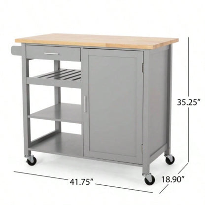 Kitchen Island Cart with Solid Wood Top, 41 Width Mobile Carts with Storage Cabinet, Rolling Kitchen Table with Spice Rack, Towel Rack, and Drawer, Portable Islands on Wheels
