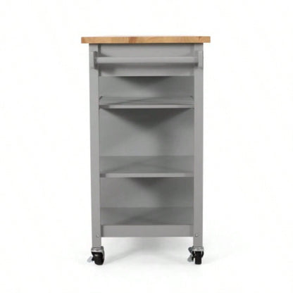 Kitchen Island Cart with Solid Wood Top, 41 Width Mobile Carts with Storage Cabinet, Rolling Kitchen Table with Spice Rack, Towel Rack, and Drawer, Portable Islands on Wheels