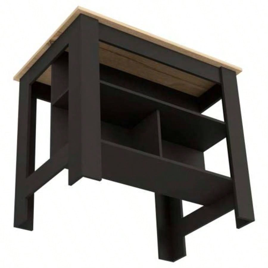 Kitchen Island, kitchen table 35 H, Four, Three Open Storage Shelves, Black/ Light Oak