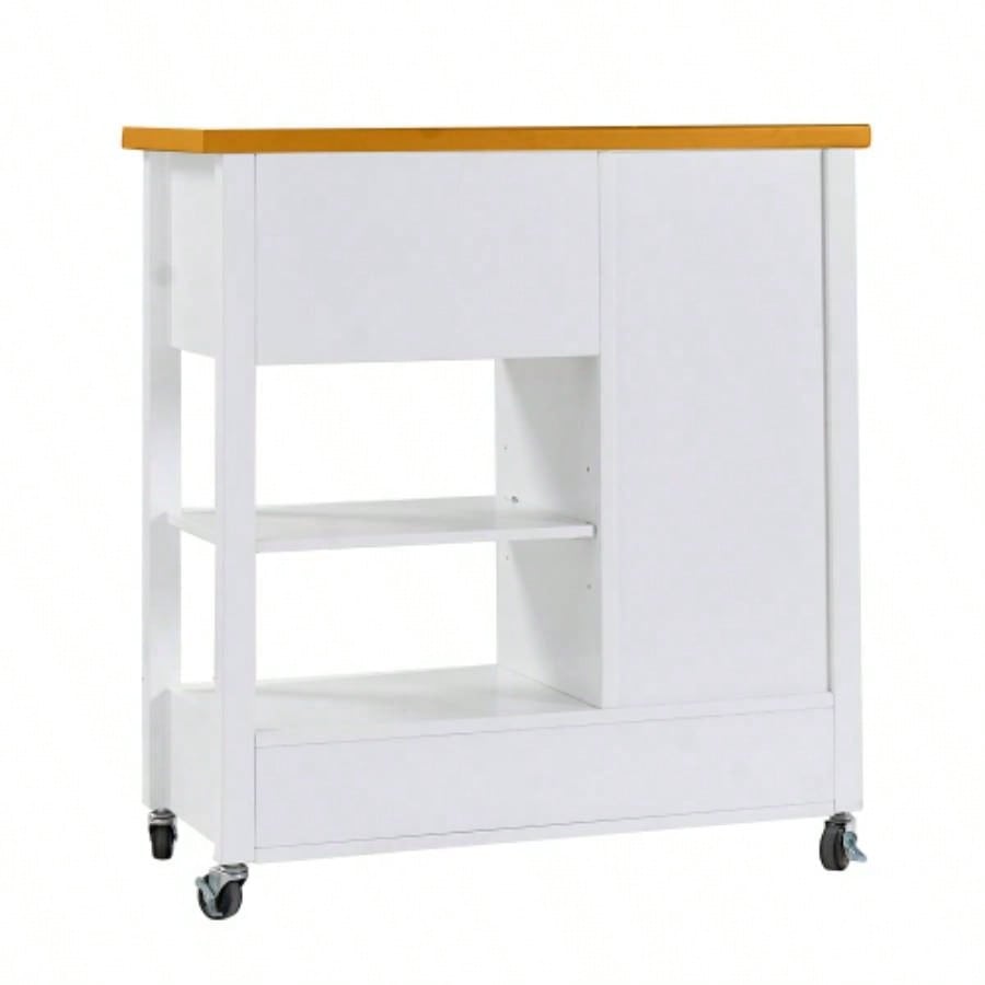 Kitchen Island Cart with walnut wood Top, Rolling Storage Cabinet on Wheels with Drawers, Sideboard Buffet with Towel Bar, White