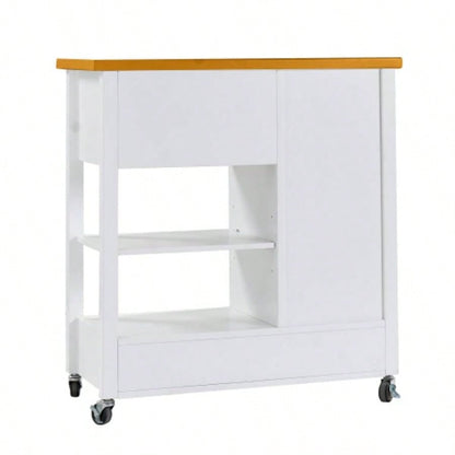 Kitchen Island Cart with walnut wood Top, Rolling Storage Cabinet on Wheels with Drawers, Sideboard Buffet with Towel Bar, White
