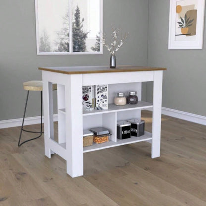 Kitchen Island Dozza, Three Shelves, White/ Walnut