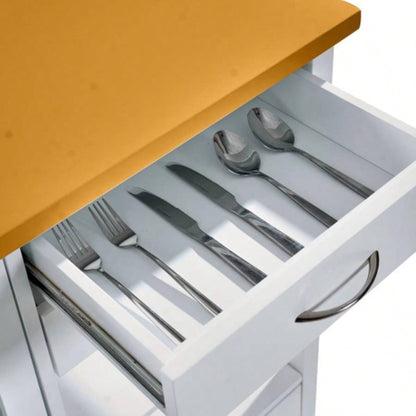 Kitchen Island Cart with walnut wood Top, Rolling Storage Cabinet on Wheels with Drawers, Sideboard Buffet with Towel Bar, White