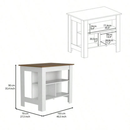 Kitchen Island Dozza, Three Shelves, White/ Walnut