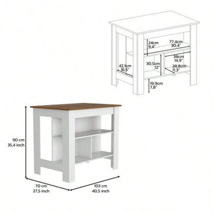Kitchen Island Dozza, Three Shelves, White/ Walnut
