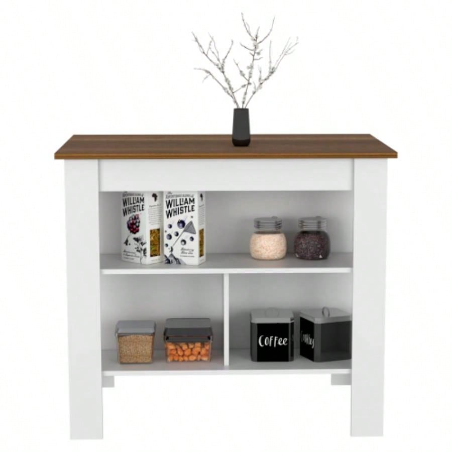 Kitchen Island Dozza, Three Shelves, White/ Walnut