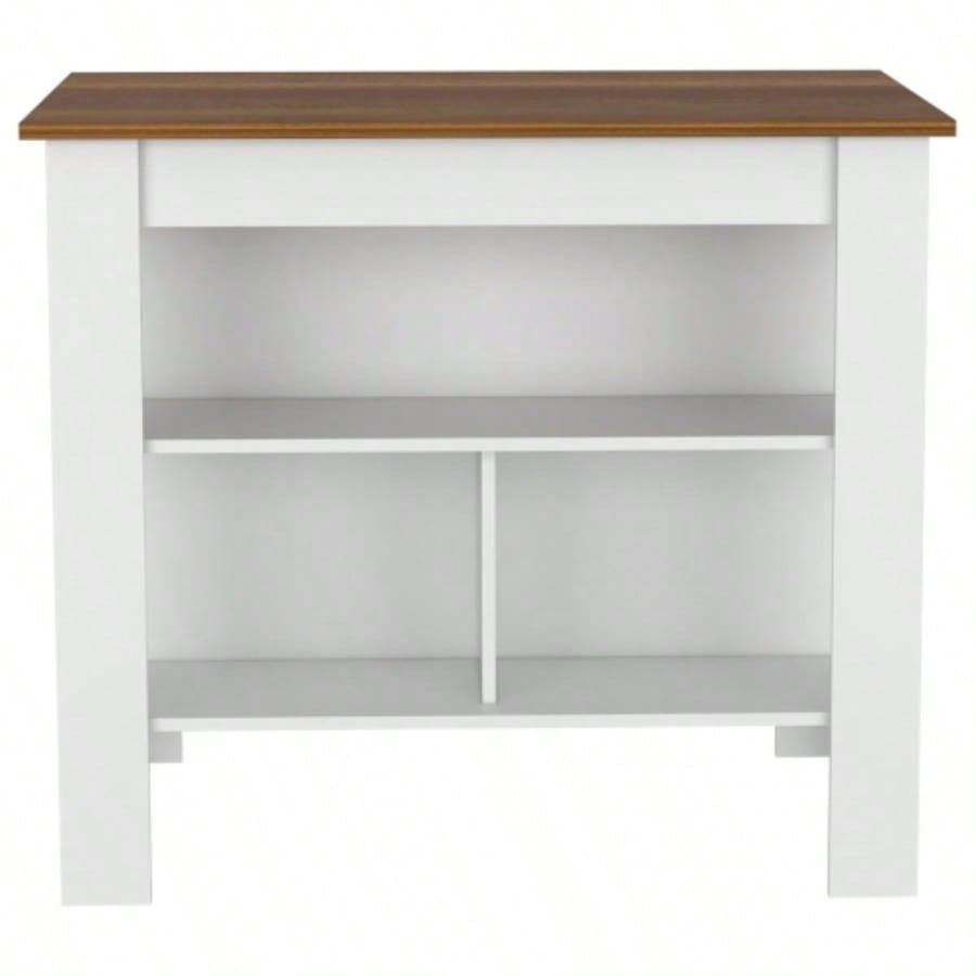 Kitchen Island Dozza, Three Shelves, White/ Walnut