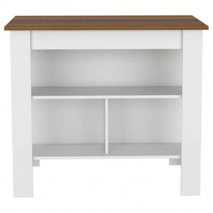 Kitchen Island Dozza, Three Shelves, White/ Walnut