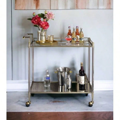 Cirro Antique Mirror Wire Brass Serving Cart