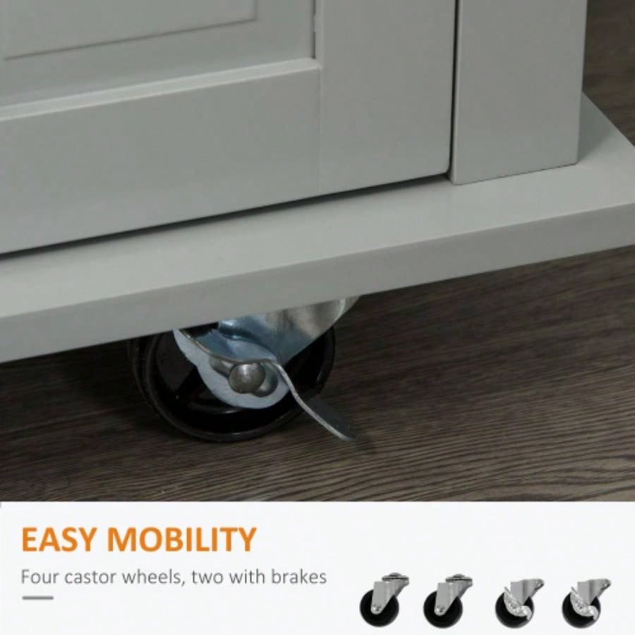 HOMCOM Kitchen Island on Wheels, Rolling Cart with Rubberwood Top, Spice Rack, Towel Rack and Drawers Dining Room,