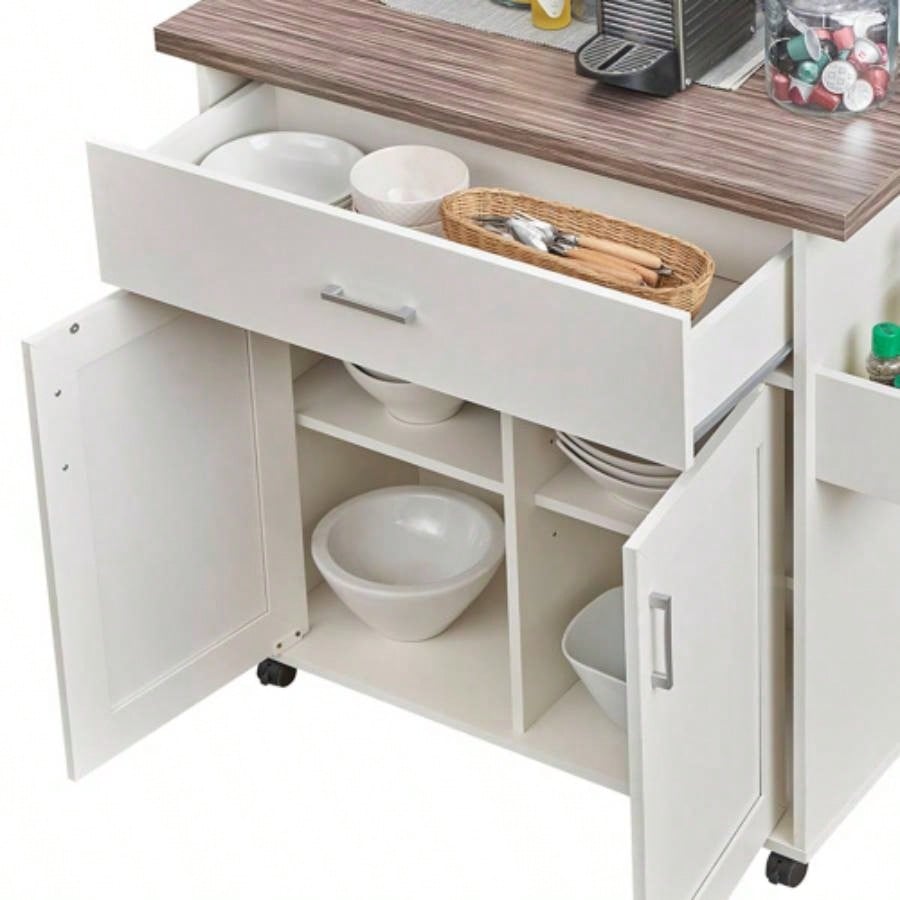Techni Home Deluxe Mobile Kitchen Island Cart with Resistant Top, Storage Cabinets with Adjustable Shelves, and Towel Spice Rack