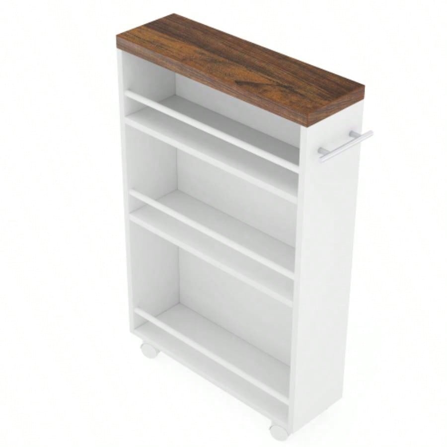 20 Slim Storage Cart - 4 - Tier Narrow Rolling Kitchen Utility Cart with Wheels Handle, Laundry Room Organizer, Slide Out Pantry Shelf Small Spaces, Bathroom - Brown White