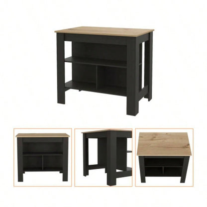 Rockaway 3 - Shelf Kitchen Island Black Wengue and Light Oak