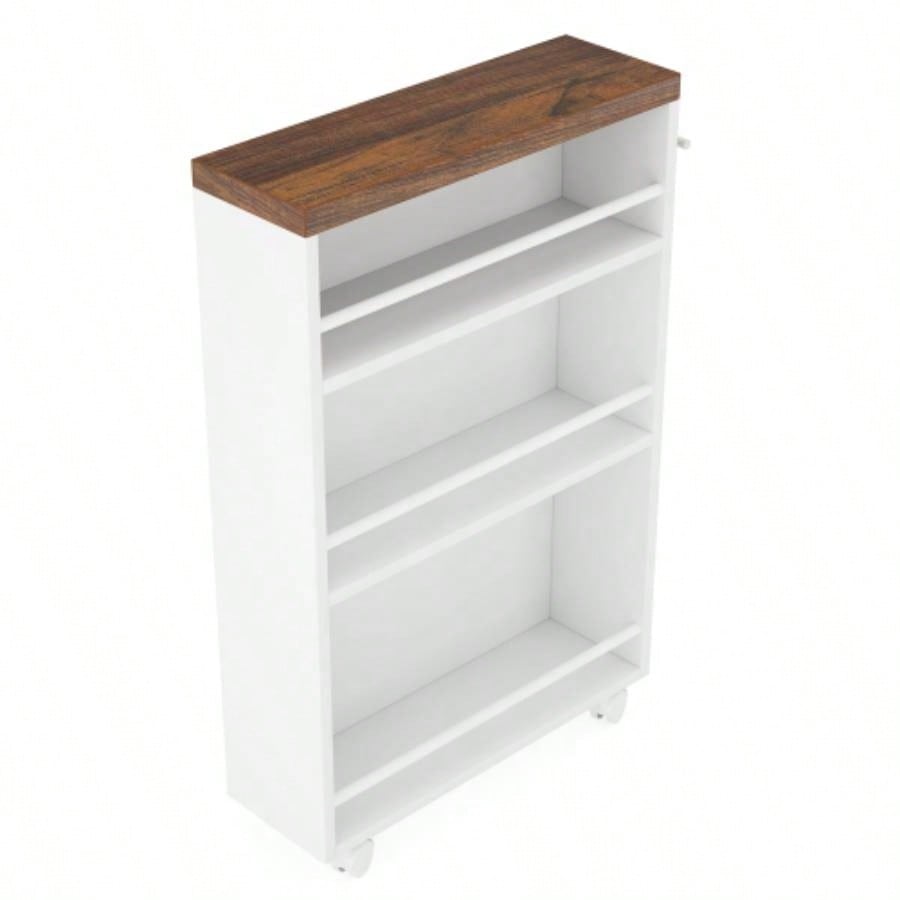 20 Slim Storage Cart - 4 - Tier Narrow Rolling Kitchen Utility Cart with Wheels Handle, Laundry Room Organizer, Slide Out Pantry Shelf Small Spaces, Bathroom - Brown White
