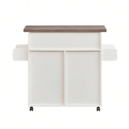 Techni Home Deluxe Mobile Kitchen Island Cart with Resistant Top, Storage Cabinets with Adjustable Shelves, and Towel Spice Rack