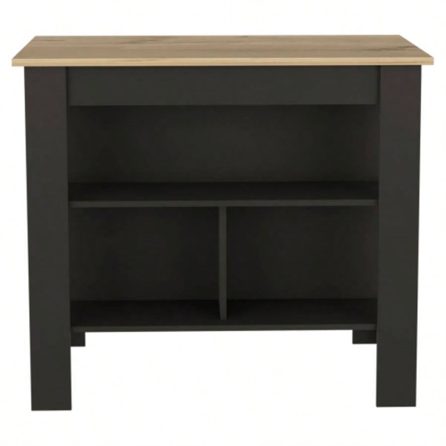 Rockaway 3 - Shelf Kitchen Island Black Wengue and Light Oak