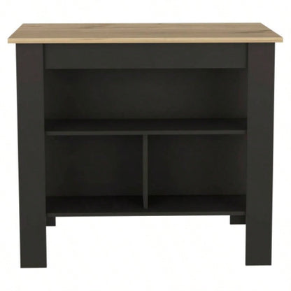 Rockaway 3 - Shelf Kitchen Island Black Wengue and Light Oak