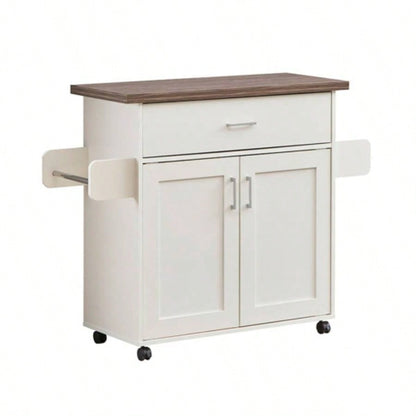 Techni Home Deluxe Mobile Kitchen Island Cart with Resistant Top, Storage Cabinets with Adjustable Shelves, and Towel Spice Rack