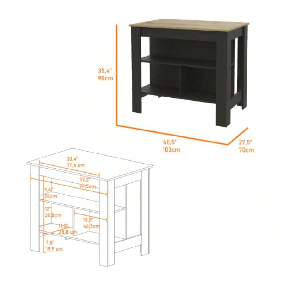 Rockaway 3 - Shelf Kitchen Island Black Wengue and Light Oak