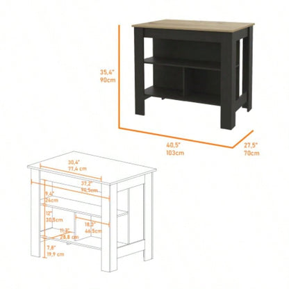 Rockaway 3 - Shelf Kitchen Island Black Wengue and Light Oak