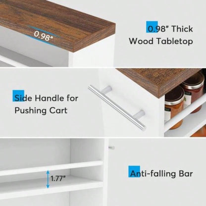 20 Slim Storage Cart - 4 - Tier Narrow Rolling Kitchen Utility Cart with Wheels Handle, Laundry Room Organizer, Slide Out Pantry Shelf Small Spaces, Bathroom - Brown White