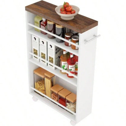 20 Slim Storage Cart - 4 - Tier Narrow Rolling Kitchen Utility Cart with Wheels Handle, Laundry Room Organizer, Slide Out Pantry Shelf Small Spaces, Bathroom - Brown White