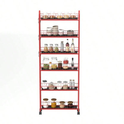Red 6 - Tier Rolling Cart Kitchen Slim Slide Out Storage Tower Rack with Wheels, 6 Baskets, Kitchen, Bathroom Laundry Narrow Piaces Utility cart