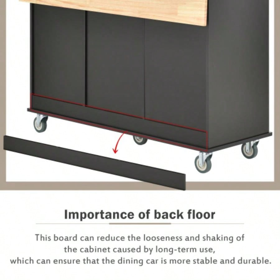 Rolling Mobile Kitchen Island with Solid Wood Top and Locking Wheels, 52. Inch Width, Storage Cabinet and Drop Leaf Breakfast Bar, Spice Rack, Towel Rack Drawer Black