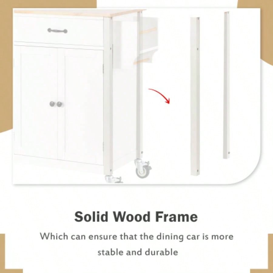 Kitchen Island Cart with Solid Wood Top and Locking Wheels, 54.3 Inch Width, 4 Door Cabinet and Two Drawers, Spice Rack, Towel Rack White