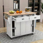 Kitchen Cart with Rubber wood Drop - Leaf Countertop, Concealed sliding barn door adjustable height, Kitchen Island on 4 Wheels with Storage Cabinet and 2 Drawers, L52.2xW30.5xH36.6 inch, White