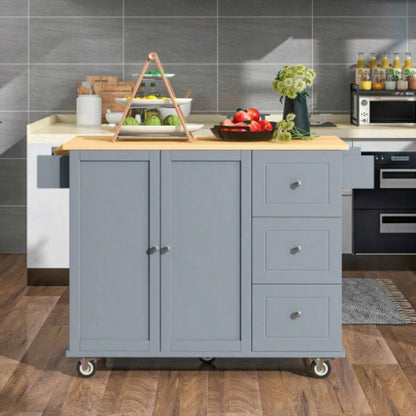 Rolling Mobile Kitchen Island with Solid Wood Top and Locking Wheels, 52. Inch Width, Storage Cabinet and Drop Leaf Breakfast Bar, Spice Rack, Towel Rack Drawer Blue