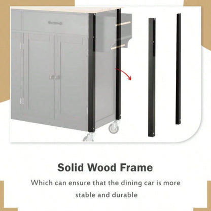 Kitchen Island Cart with Solid Wood Top and Locking Wheels, 54.3 Inch Width, 4 Door Cabinet and Two Drawers, Spice Rack, Towel Rack Black