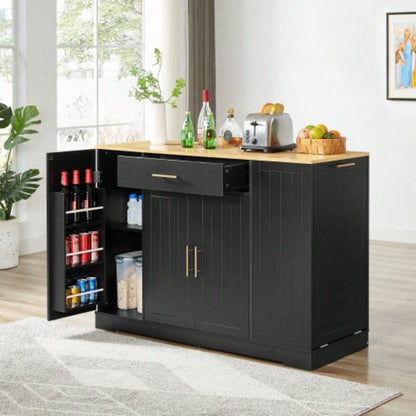 53 Kitchen Storage Islands with Drawers and Trash Can Storage Kitchen Dining. Modern Farmhouse Design, Black, 53.2x 20.9Dx 38.0H.