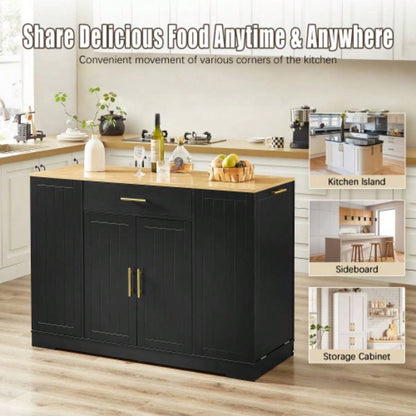 53 Kitchen Storage Islands with Drawers and Trash Can Storage Kitchen Dining. Modern Farmhouse Design, Black, 53.2x 20.9Dx 38.0H.