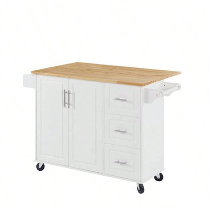 Kitchen Island with Drop Leaf Countertop, Rolling Kitchen Island Cart, Barn Door Kitchen Island Table with Storage Cabinet and Tower Rack, Island Table On Wheels Kitchen, White