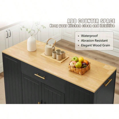 53 Kitchen Storage Islands with Drawers and Trash Can Storage Kitchen Dining. Modern Farmhouse Design, Black, 53.2x 20.9Dx 38.0H.