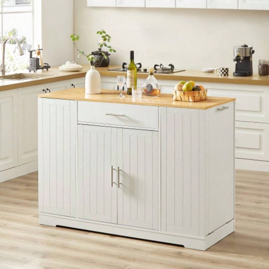 53 Kitchen Storage Islands with Drawers and Trash Can Storage Kitchen Dining. Modern Farmhouse Design, White, 53.2x 20.9Dx 38.0H.