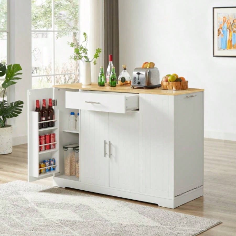 53 Kitchen Storage Islands with Drawers and Trash Can Storage Kitchen Dining. Modern Farmhouse Design, White, 53.2x 20.9Dx 38.0H.